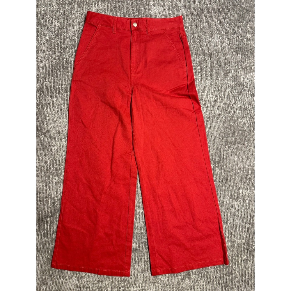 BCBGeneration Wide Leg Crop Pants Womens 26 American Red High Rise NWT Cotton